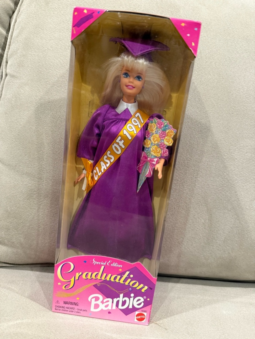 (2 for $25) Barbie Purple Graduation Doll with Yellow Sash and Floral Bouquet